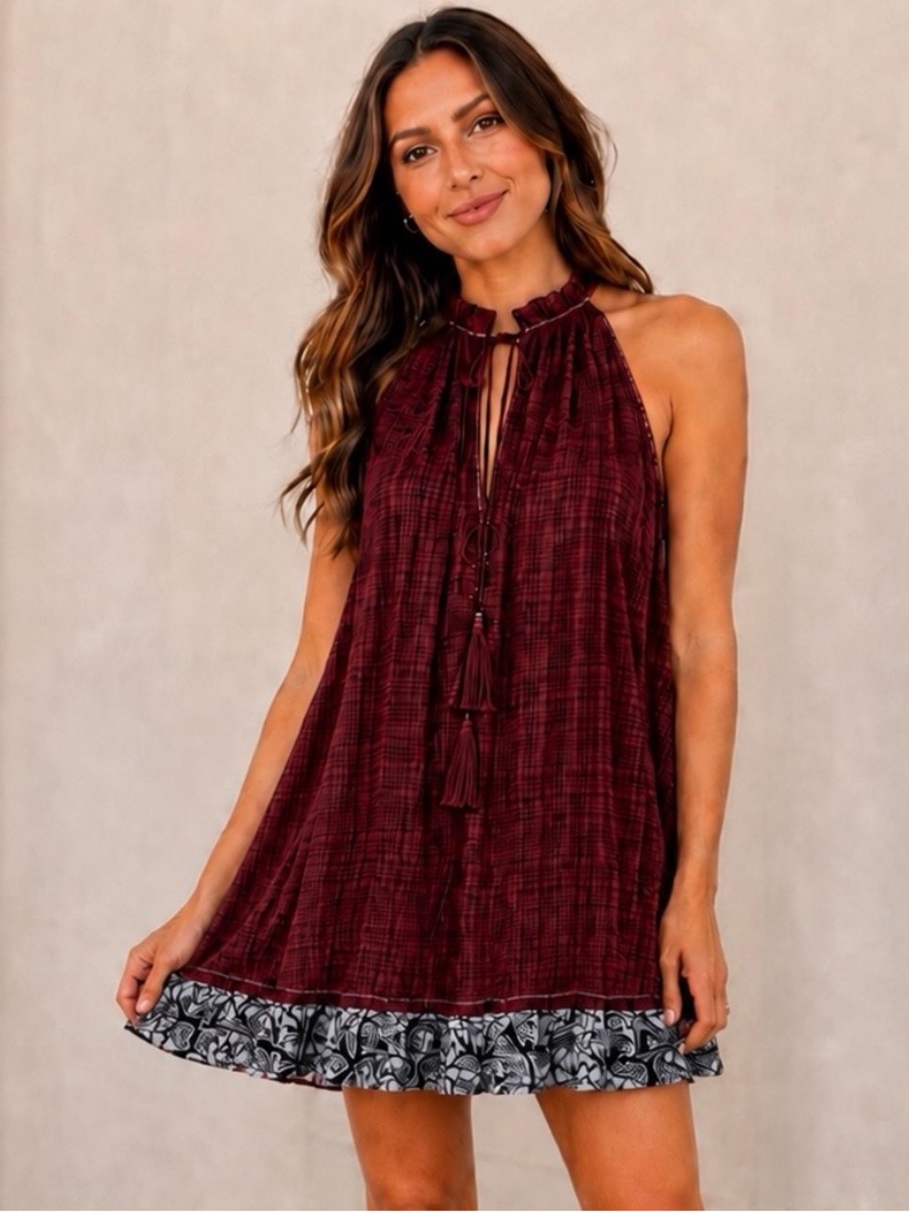 Free People Stargazer Tunic Mini Dress in a burgundy color - Size XS